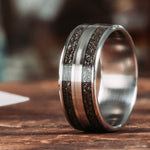(In-Stock) The Eclipse - Titanium & Meteorite Ring with 14k White Gold Inlay - Size 6.75/8mm Wide