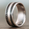(In-Stock) The Eclipse - Titanium & Meteorite Ring with 14k White Gold Inlay - Size 6.75/8mm Wide