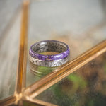 The Fabled Lass | Women's Weathered Maple Wood Ring with Lavender & Metal Inlay