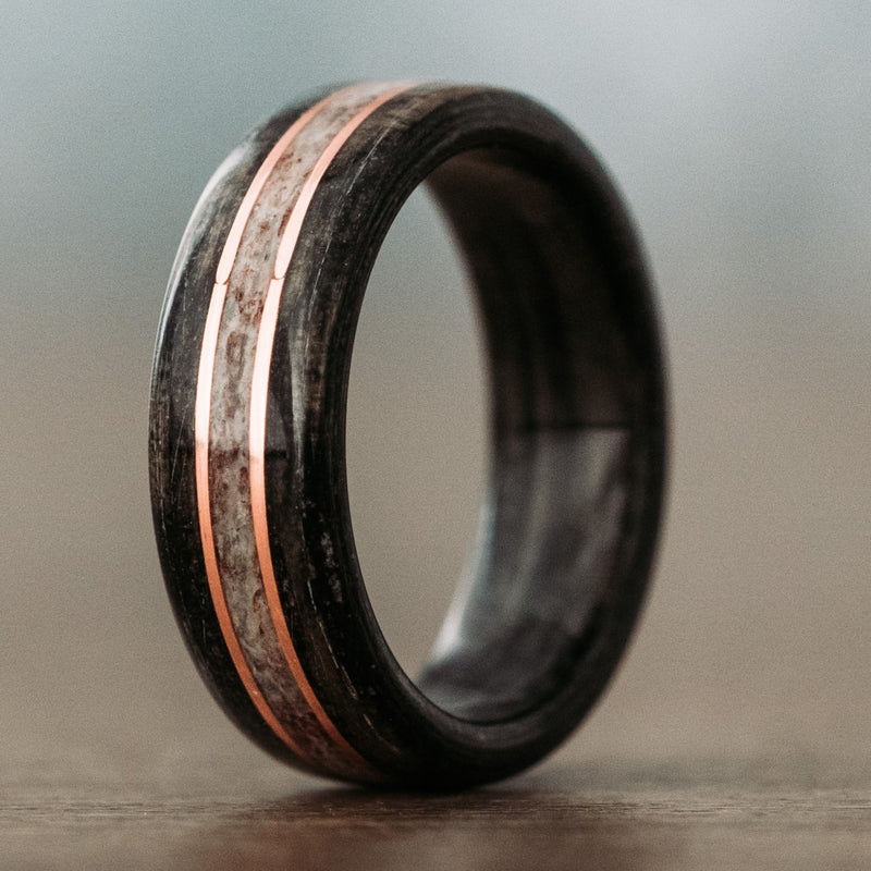 The-Frontiersman-Mens-Whiskey-Barrel-Elk-Antler-Wedding-Band-Dual-Copper-Inlays