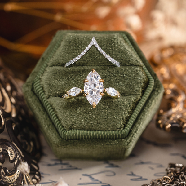 The Gwndolyn & Vesper Vintage-Inspired Marquise Diamond Bridal Set