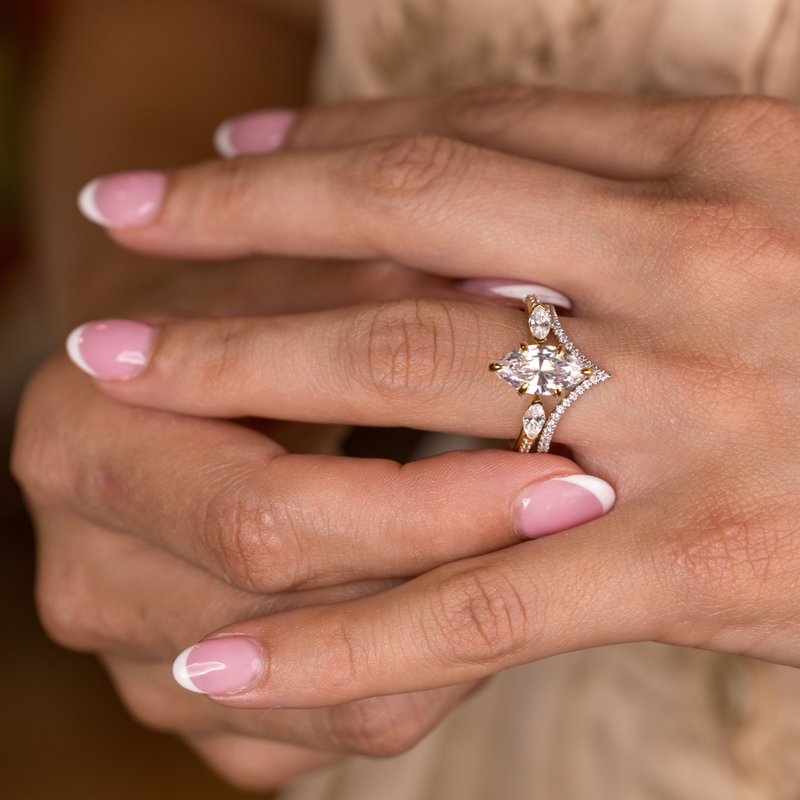 Marquise Diamond Bridal Set with Diamond Accents & V-Shaped Pavé Band