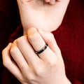 The Helen | Women's Titanium Ring with Whiskey Barrel Wood Inlay