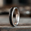 (In-Stock) The Helen | Women's Titanium Ring with Black Whiskey Barrel Wood - Size 6.5 | 4mm Wide