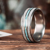 (In-Stock) The Huntsman | Mens Antler and Turquoise Titanium Wedding Band - Size 10 | 8mm Wide