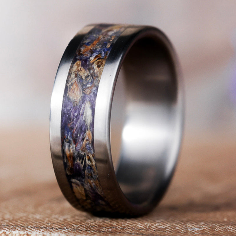 The Impressionist | Men's Lavender and Titanium Floral Wedding Band