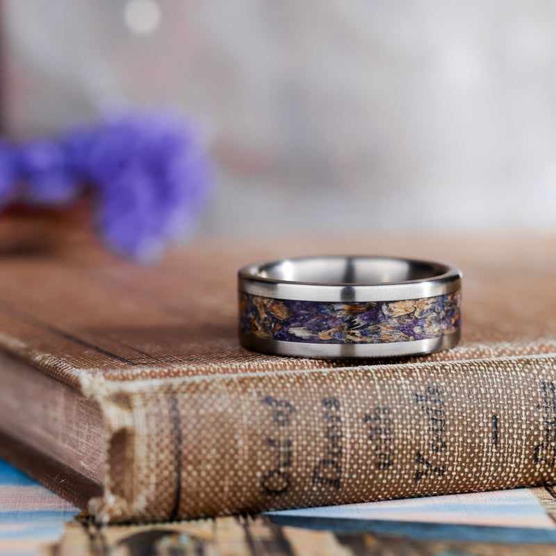 The Impressionist | Men's Lavender and Titanium Floral Wedding Band