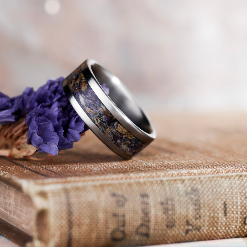 The Impressionist | Men's Lavender and Titanium Floral Wedding Band