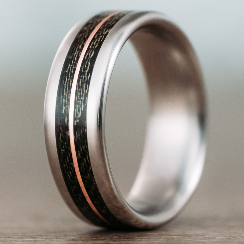 (In-Stock) The Infantryman | Titanium Wedding Band with WWI Uniform Wool and Copper - Size 10.5 / 8mm