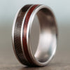 (In-Stock) The Leatherneck | Titanium Wedding Band with US Marine Desert MARPAT Uniform and Bloodwood - Size 10.75 / 8mm Wide