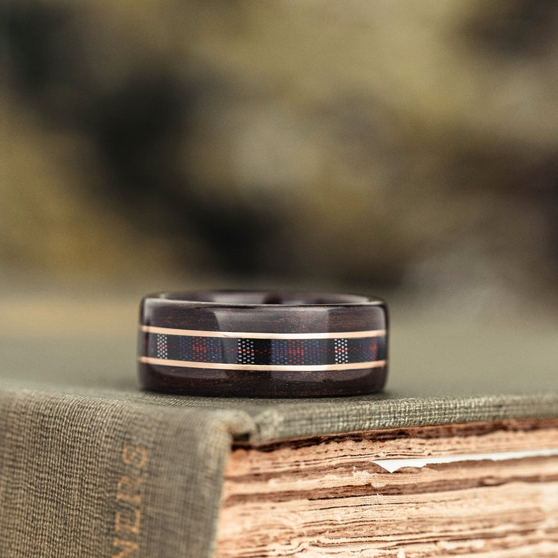 The MacKenzie Tartan | Men's Rosewood Wedding Band with Tartan & Dual Metal Inlays