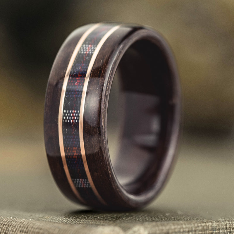 The MacKenzie Tartan | Men's Rosewood Wedding Band with Tartan & Dual Metal Inlays