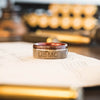 The Marine | Men's Rifle Stock Wood Wedding Band with USMC MARPAT Uniform, Bloodwood Liner & Metal Inlay