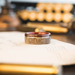 The Marine | Men's Rifle Stock Wood Wedding Band with USMC MARPAT Uniform, Bloodwood Liner & Metal Inlay