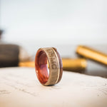 The Marine | Men's Rifle Stock Wood Wedding Band with USMC MARPAT Uniform, Bloodwood Liner & Metal Inlay