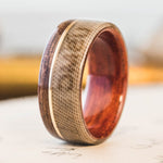 The Marine | Men's Rifle Stock Wood Wedding Band with USMC MARPAT Uniform, Bloodwood Liner & Metal Inlay