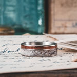 The Mid-Century Cowboy | Men's Titanium Wedding Band with Elk Antler & Teak Wood