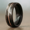     The-Nocturne-Womens-Black-Whiskey-Barrel-Wood-Ring-Center-14k-Rose-Gold-Ring-Inlay