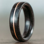 (In-Stock) The Nocturne | Women's Weathered Whiskey Barrel Wedding Band with Center Bronze Inlay - Size 6.5 /5.5mm Wide