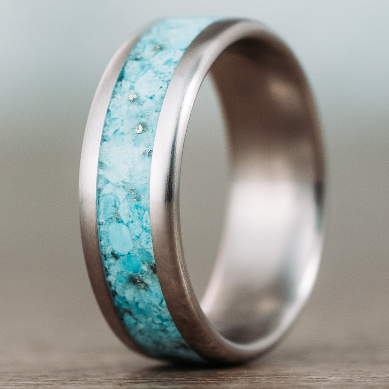 (In-Stock) The Open Sky - Titanium Wedding Band with Turquoise - Size 10.5/8mm