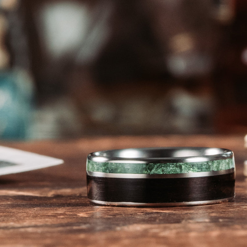    The-Sage-Mens-Titanium-Wedding-Band-Rosewood-Green-Imperial-Diopside