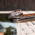 The Mid-Century Cowboy | Men's Titanium Wedding Band with Elk Antler & Teak Wood