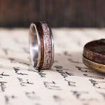 The Mid-Century Cowboy | Men's Titanium Wedding Band with Elk Antler & Teak Wood