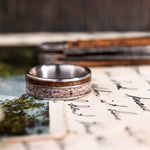 The Mid-Century Cowboy | Men's Titanium Wedding Band with Elk Antler & Teak Wood