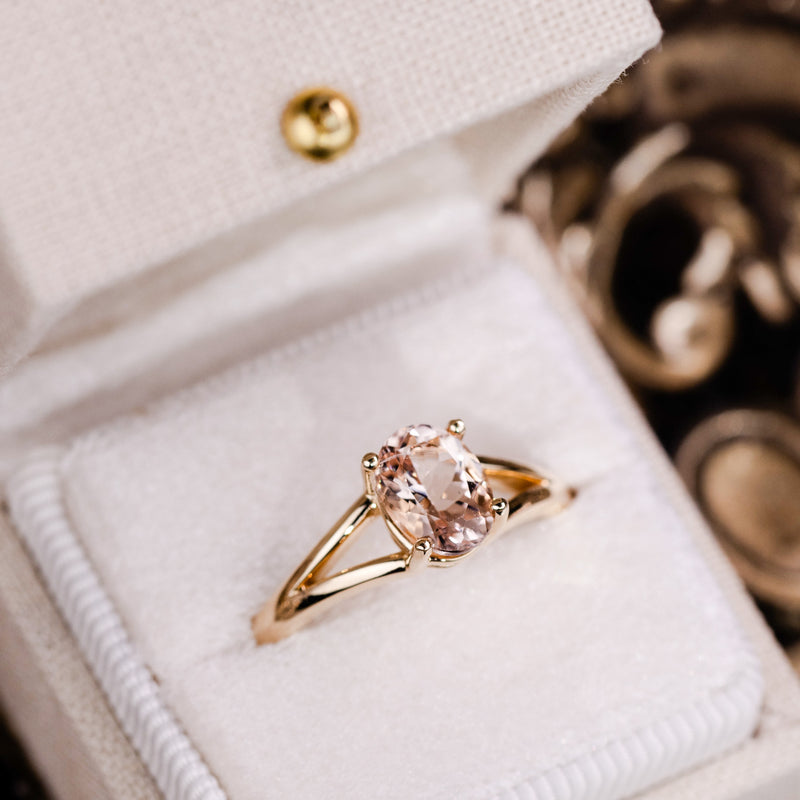 The Sedona - Natural Peach Morganite Solitaire Oval Engagement Ring