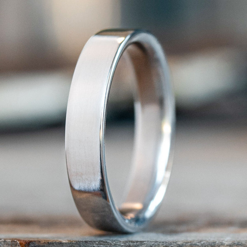     The-Spartan-Mens-Polished-Titanium-Wedding-Band-4mm-Rustic-And-Main