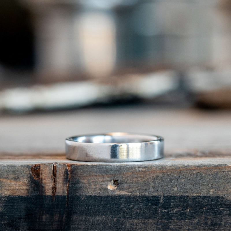     The-Spartan-Mens-Polished-Titanium-Wedding-Band-4mm-Rustic-And-Main