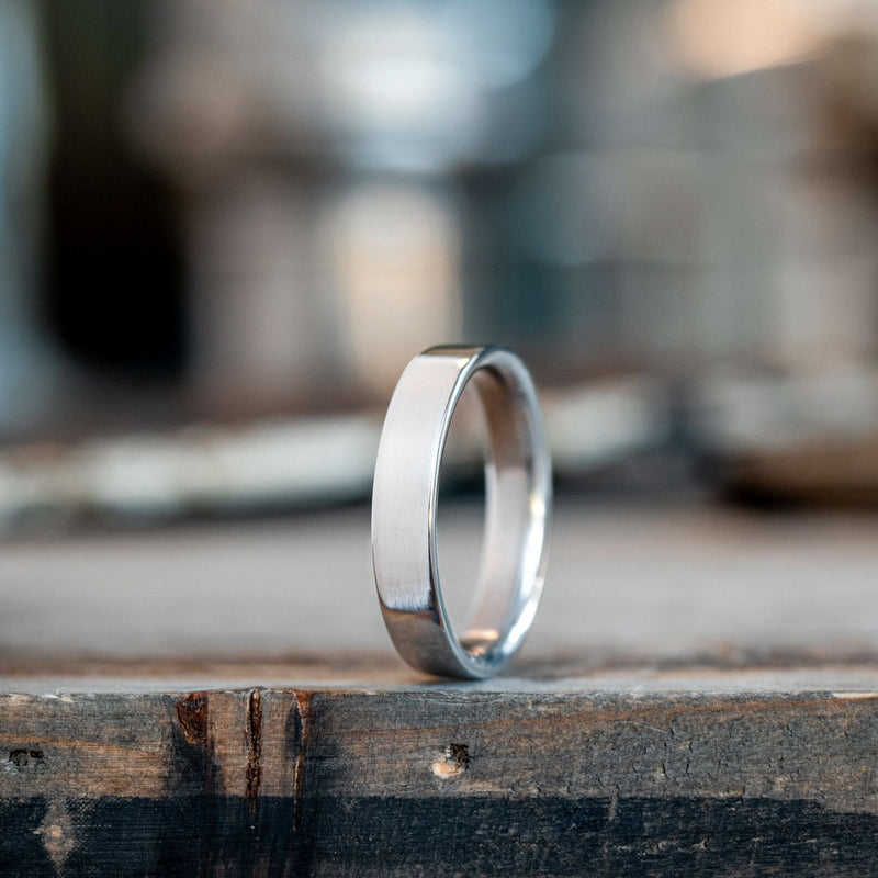     The-Spartan-Mens-Polished-Titanium-Wedding-Band-4mm-Rustic-And-Main