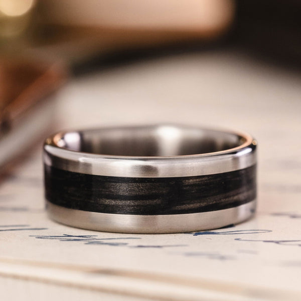 The Speakeasy Men's Titanium Wedding Band Ring Rustic and Main ::Shown in 8mm Wide | Titanium