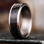 The Speakeasy | Men's Titanium Wedding Band with Wide Channel Whiskey Barrel Wood