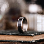 The Speakeasy | Men's Titanium Wedding Band with Wide Channel Whiskey Barrel Wood