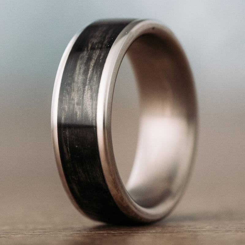        The-Speakeasy-Mens-Titanium-Wedding-Band-Wide-Channel-Whiskey-Barrel-Rustic-and-Main