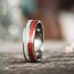 (In-Stock) The Susan | Women's Titanium Wedding Band with Bloodwood and Elk Antler - Size 7 / 6mm Wide