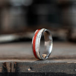 (In-Stock) The Susan | Women's Titanium Wedding Band with Bloodwood and Elk Antler - Size 7 / 6mm Wide