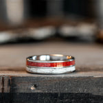 (In-Stock) The Susan | Women's Titanium Wedding Band with Bloodwood and Elk Antler - Size 7 / 6mm Wide