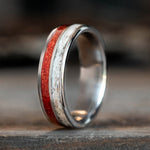 (In-Stock) The Susan | Women's Titanium Wedding Band with Bloodwood and Elk Antler - Size 7 / 6mm Wide