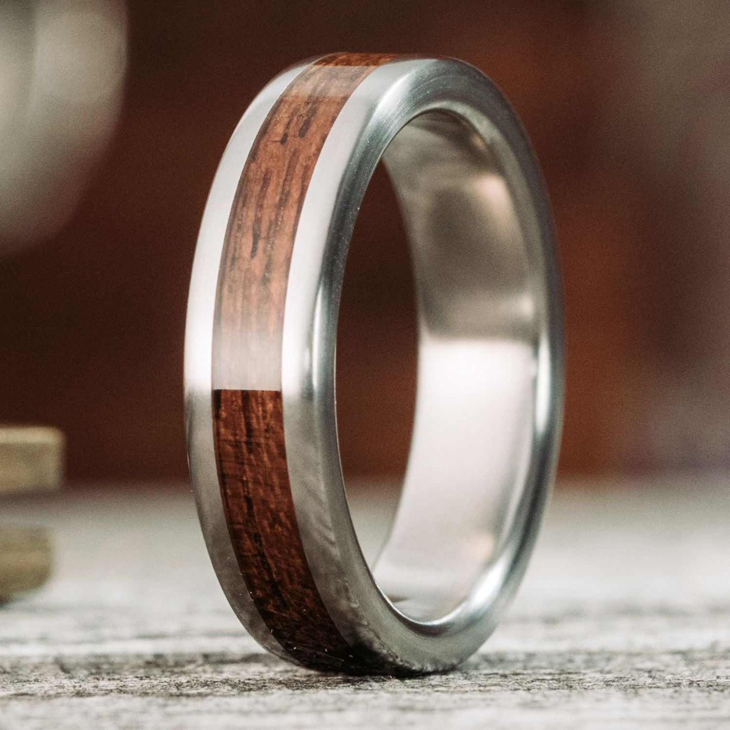 The North Carolina Teak | Men's Titanium Wedding Band with USS
