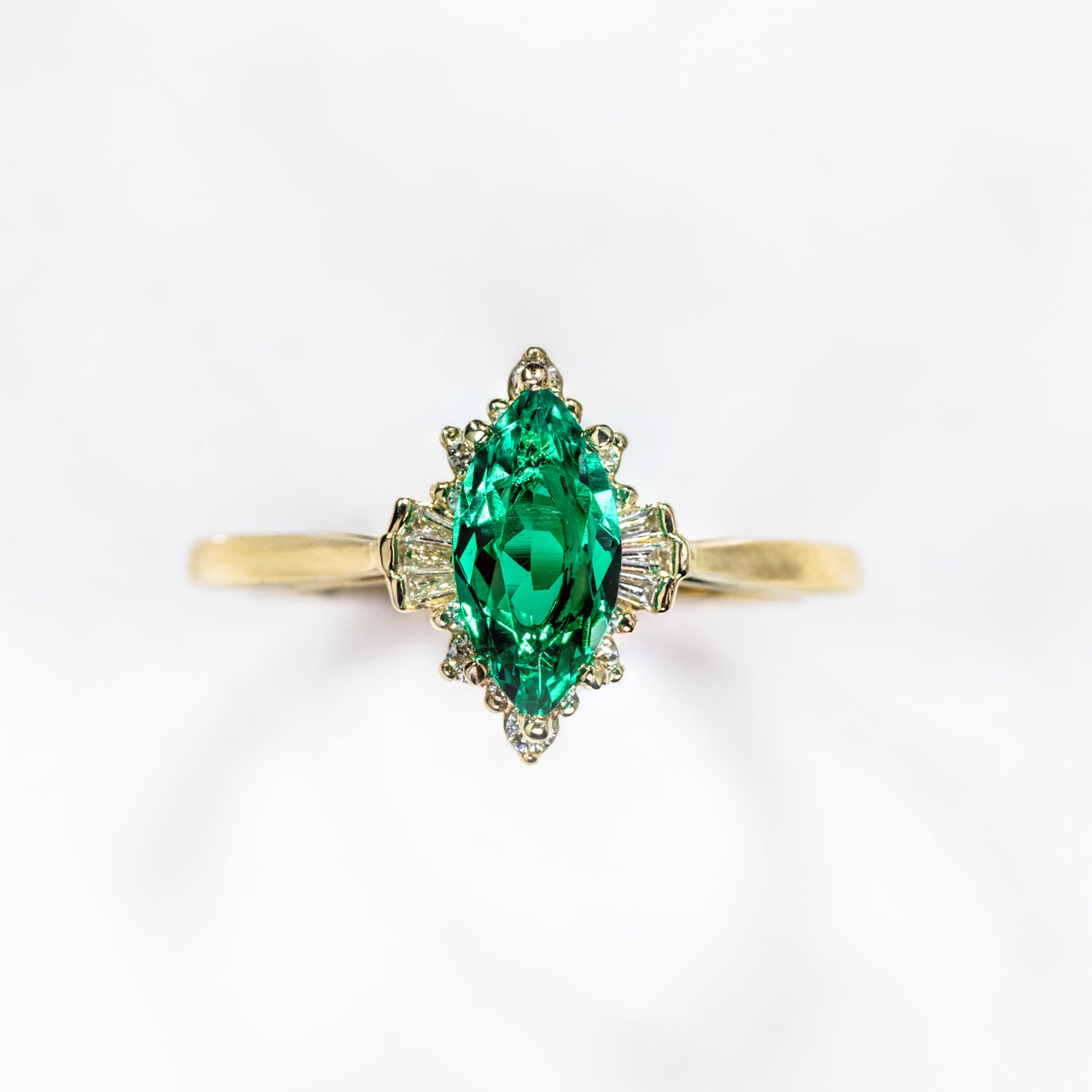 The Verdeline - Green Emerald Marquise Engagement Ring with Natural Di ...