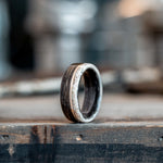     The-Whiskey-Canyon-Mens-Whiskey-Barrel-and-Elk-Antler-Wedding-Band-Offset-14k-White-Gold-Inlay-Rustic-And-Main