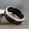 (In-Stock) The Whiskey Canyon | Men's Black Whiskey Barrel & Elk Antler Wedding Band with Offset Copper Inlay- Size 8.5 | 9mm Wide