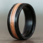 (In-Stock) The Whiskey Triple - Whiskey Barrel Wood Wedding Band with White Gold Inlays - Size 10 | 9mm Wide