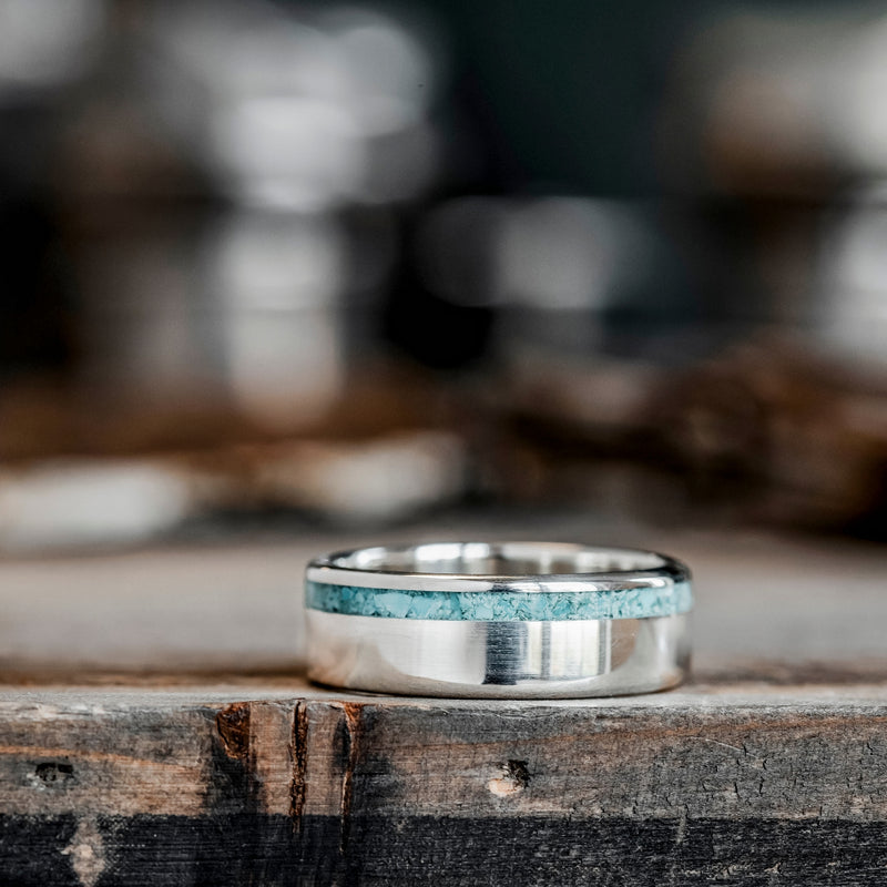 The Odyssey in Silver | Men's Silver Turquoise Wedding Band