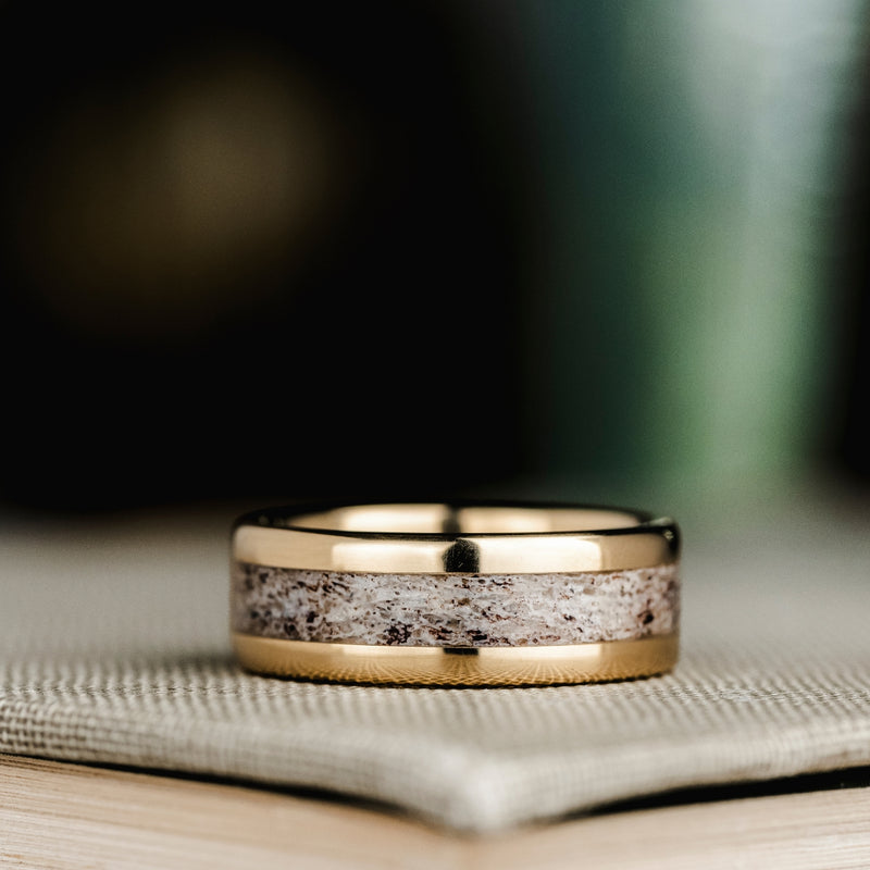 The Marksman | Men's Gold Wedding Band with Elk Antler