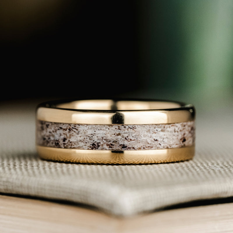 The Marksman | Men's Gold Wedding Band with Elk Antler