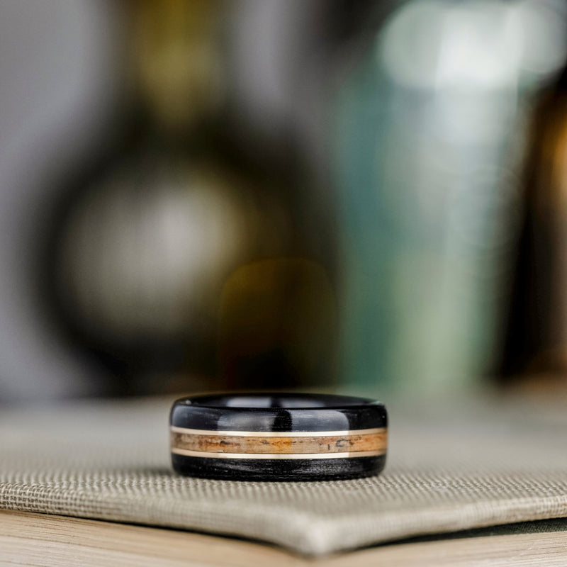 The Whiskey Triple | Men's Whiskey Barrel Wood Wedding Band with Dual Metal Inlays