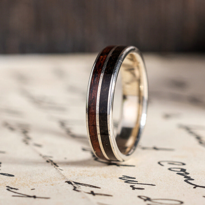 The Great War Silver | Men's Silver Wedding Band with 1903 Springfield Rifle Stock Wood & WWI Uniform